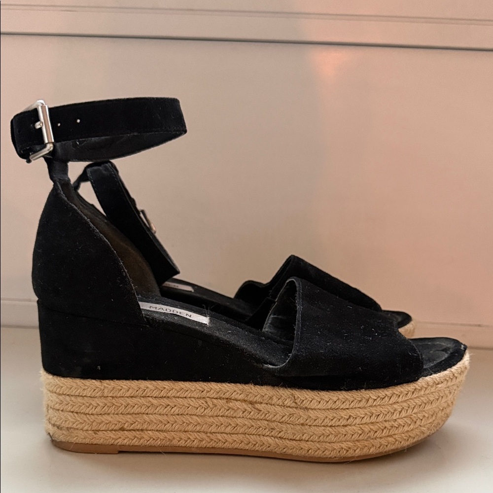 Steve Madden Black Wedge Sandals